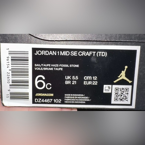 Air Jordan RETRO 1 MID SE CRAFT 'TAUPE HAZE' (GS) Toddler Size 6 - Picture 7 of 7